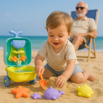 Une valise de jeux de plage utilisée par un petit garçon