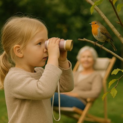 Petite fille observant un oiseau avec ses jumelles enfant